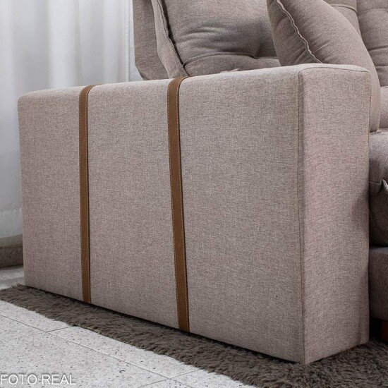 Sof� Retr�til Reclin�vel M�naco 2.10m Linho Capuccino - Molas Ensacadas