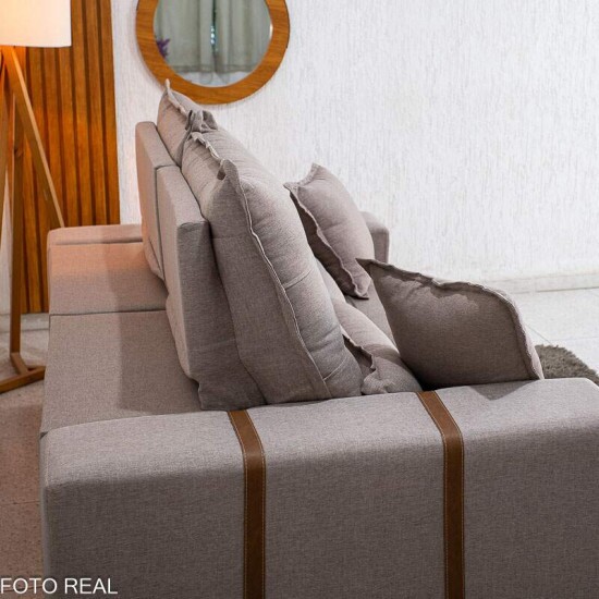 Sof� Retr�til Reclin�vel M�naco 2.10m Linho Capuccino - Molas Ensacadas
