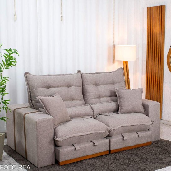 Sof� Retr�til Reclin�vel M�naco 2.10m Linho Capuccino - Molas Ensacadas