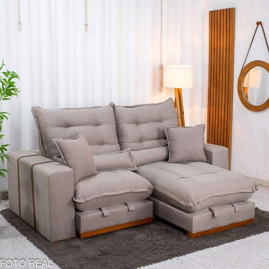 Sof� Retr�til Reclin�vel M�naco 2.10m Linho Capuccino - Molas Ensacadas