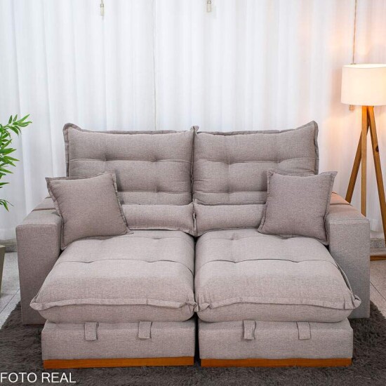 Sof� Retr�til Reclin�vel M�naco 2.10m Linho Capuccino - Molas Ensacadas