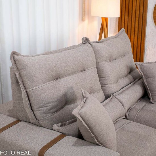 Sof� Retr�til Reclin�vel M�naco 2.10m Linho Capuccino - Molas Ensacadas