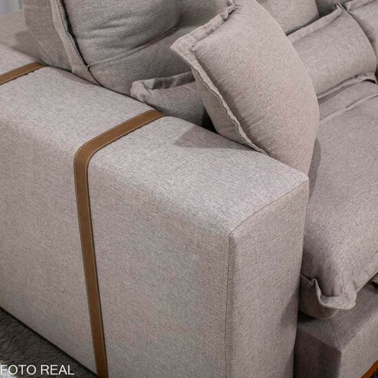 Sof� Retr�til Reclin�vel M�naco 2.10m Linho Capuccino - Molas Ensacadas