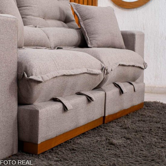 Sof� Retr�til Reclin�vel M�naco 2.10m Linho Capuccino - Molas Ensacadas