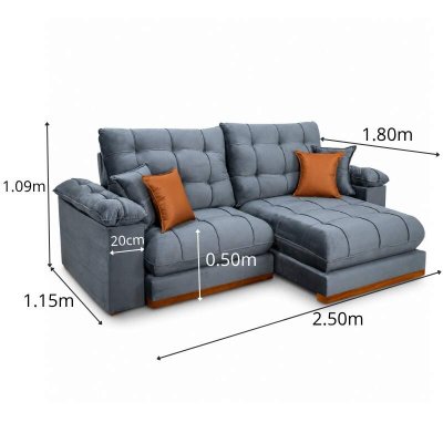 Sof� Retr�til Reclin�vel Verona 2,50m Veludo Cinza - Molas Ensacadas