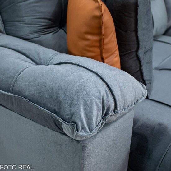 Sof� Retr�til Reclin�vel Verona 2.50m Veludo Cinza - Molas Ensacadas