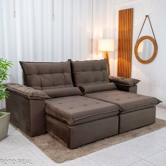 Sof� Retr�til Reclin�vel Emanuelly 2.50m Veludo Marrom