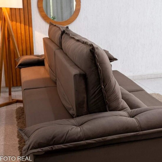 Sof� Retr�til Reclin�vel Emanuelly 2.50m Veludo Marrom