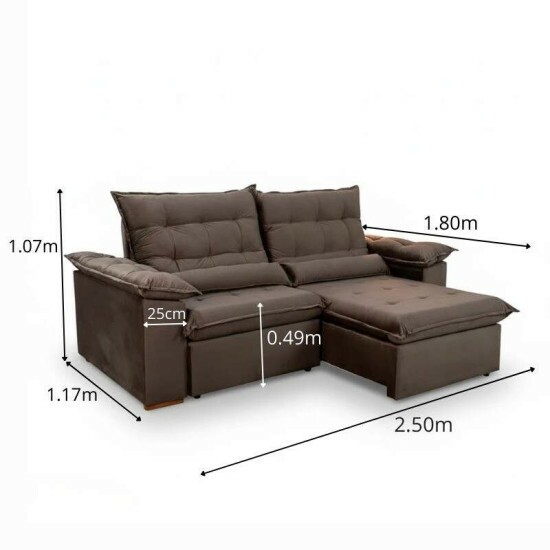 Sof� Retr�til Reclin�vel Emanuelly 2.50m Veludo Marrom