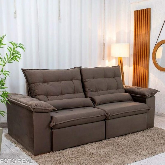 Sof� Retr�til Reclin�vel Emanuelly 2.50m Veludo Marrom