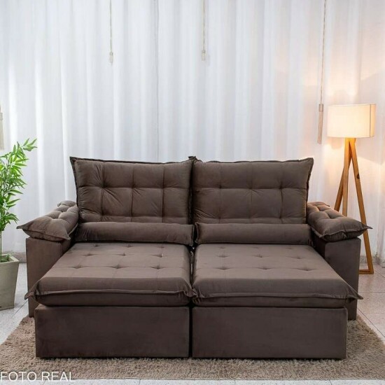 Sof� Retr�til Reclin�vel Emanuelly 2.50m Veludo Marrom