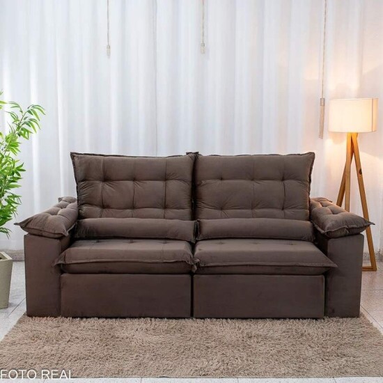 Sof� Retr�til Reclin�vel Emanuelly 2.50m Veludo Marrom