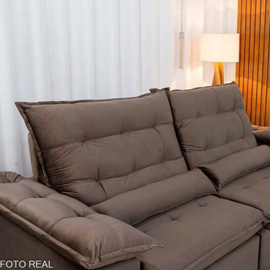 Sof� Retr�til Reclin�vel Emanuelly 2.50m Veludo Marrom