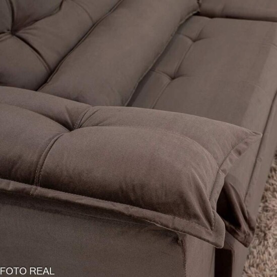 Sof� Retr�til Reclin�vel Emanuelly 2.50m Veludo Marrom