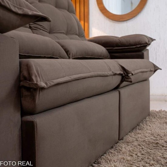 Sof� Retr�til Reclin�vel Emanuelly 2.50m Veludo Marrom