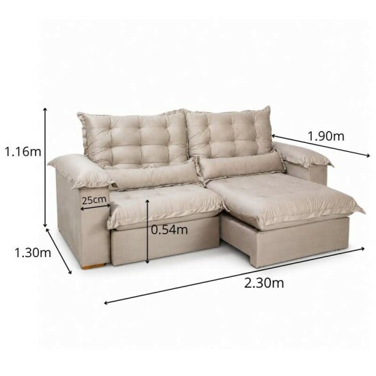 Sof� Retr�til Reclin�vel Maldivas 2.30m Veludo Bege A32