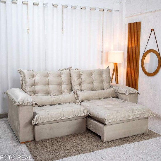 Sof� Retr�til Reclin�vel Maldivas 2.30m Veludo Bege A32