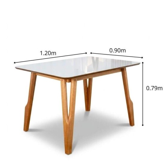 Mesa Siena 120x90 Vidro Off/Base Madeira Art Assento + 4 Cadeiras Cantiga Boucle Bege Madeira Bechara - Entregue Montada