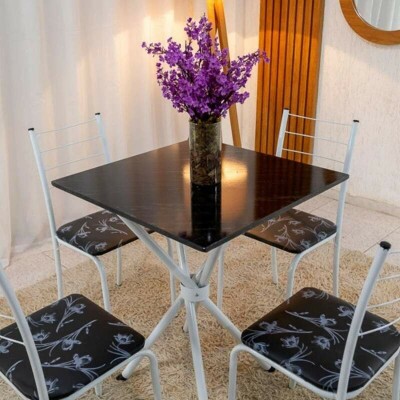 Mesa Rio Base Ipanema Branco Tampo Preto MDF 68X68 4 Cadeiras Rio Assento Preto - Teixeira