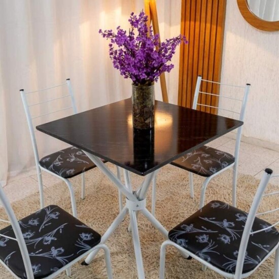 Mesa Rio Base Ipanema Branco Tampo Preto MDF 68X68 4 Cadeiras Rio Assento Preto - Teixeira