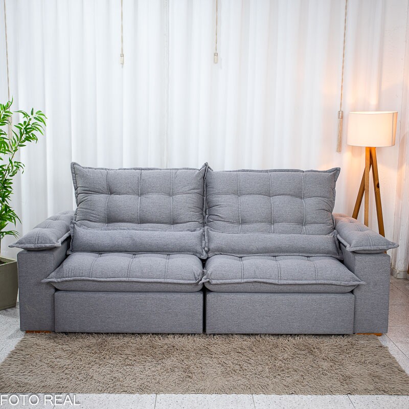 Sofá Retrátil Zara 2.50m Cinza no Atacado RJ | Rufer