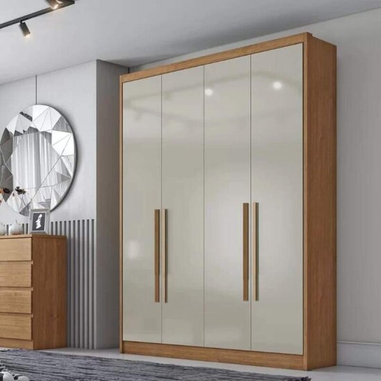 Modulado Queen Cumaru/Fendi Fosco 1 Guarda-Roupa Rizon New 4 Pts + 2 Criado Rizon + 1 Canto Obl�quo Rizon C/Porta de Vidro + 1 A�reo 4 portas Rizon - Novo Horizonte