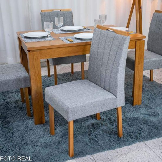 Mesa de Jantar Athenas 120x80 Am�ndoa Lopas + 4 Cadeiras Gabi Linho Cinza A Bom Lar - Entregue Montada