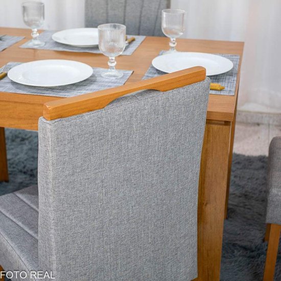 Mesa de Jantar Athenas 120x80 Am�ndoa Lopas + 4 Cadeiras Gabi Linho Cinza A Bom Lar - Entregue Montada