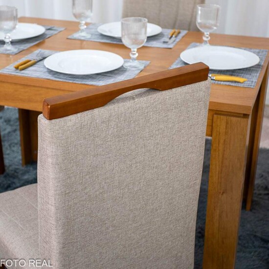 Mesa de Jantar Athenas 120x80 Am�ndoa Clean Lopas + 4 Cadeiras Isabela Linho Bege Estrutura Madeira KM Decor | Entregue Montada