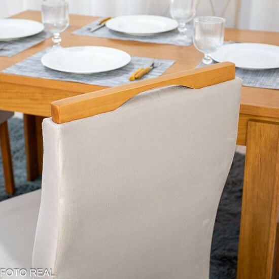 Mesa Athenas 120x80 Am�ndoa Tampo Maci�o Lopas + 4 Cadeiras Lisboa Veludo Bege 512 Estrutura Madeira Art Assento | Entregue Montada