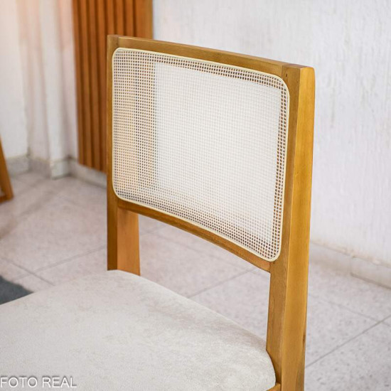 Mesa de Jantar Athenas 120x80 Am�ndoa Clean Lopas + 4 Cadeiras Cantiga Boucle Bege Bechara - Entregue Montada