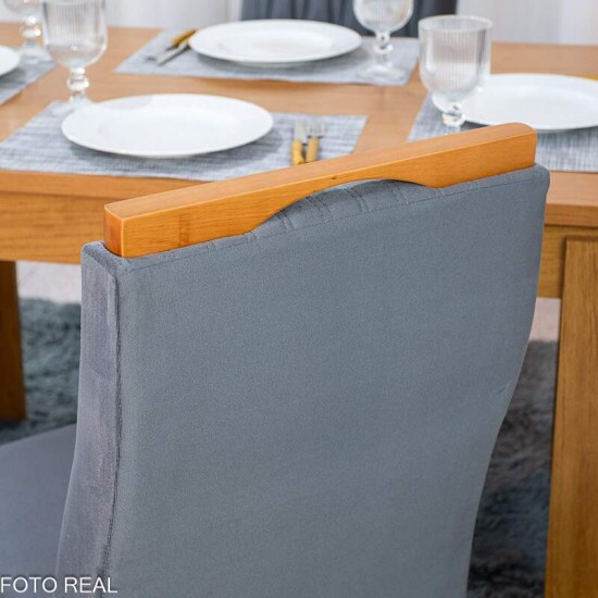 Mesa Athenas 120x80 Am�ndoa Clean Tampo Maci�o Lopas + 4 Cadeiras G�nova Veludo Cinza 507 Estrutura Madeira Art Assentos | Entregue Montada
