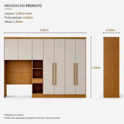 Modulado Solteiro Cumaru/Fendi Fosco 1 Roupeiro Rizon 4 Pts + 1 Criado Rizon + 1 A�reo 2 portas Rizon - Novo Horizonte
