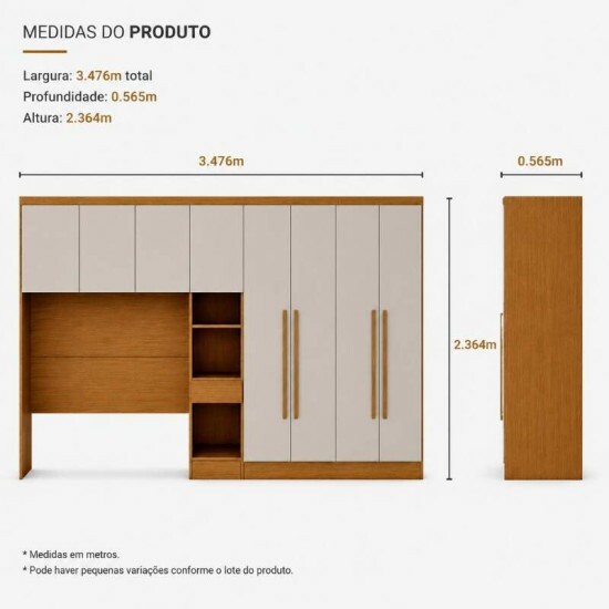 Modulado Casal Cumaru/Fendi Fosco 1 Roupeiro Rizon 4 Pts + 1 Criado Rizon + 1 A�reo 3 portas Rizon - Novo Horizonte