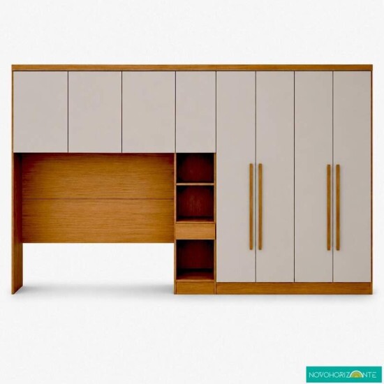 Modulado Casal Cumaru/Fendi Fosco 1 Roupeiro Rizon 4 Pts + 1 Criado Rizon + 1 A�reo 3 portas Rizon - Novo Horizonte