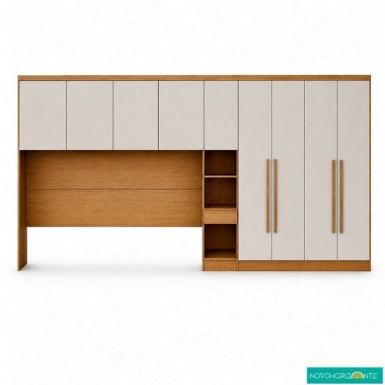 Modulado Queen Cumaru/Fendi Fosco 1 Roupeiro Rizon 4 Pts + 1 Criado Rizon + 1 A�reo 4 portas Rizon - Novo Horizonte