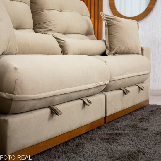 Sof� Retr�til Reclin�vel M�naco 2.50m Veludo Bege A32 - Molas Ensacadas