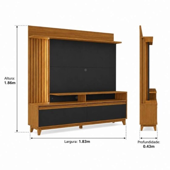 Home NT 1400 Freij�/Preto C/Detalhe Ripado e LED para TV\\\'s at� 60 Polegadas Larg. 1.83m - Not�vel