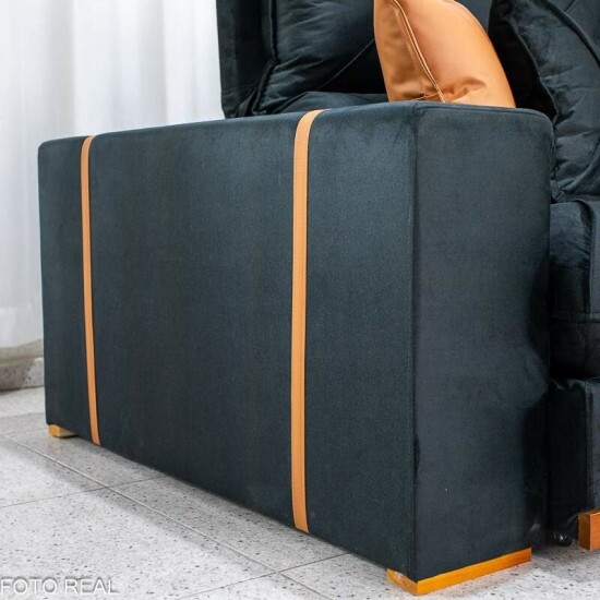 Sof� Retr�til Reclin�vel Gran Bello 3.20m Veludo Preto 21- Molas Ensacadas