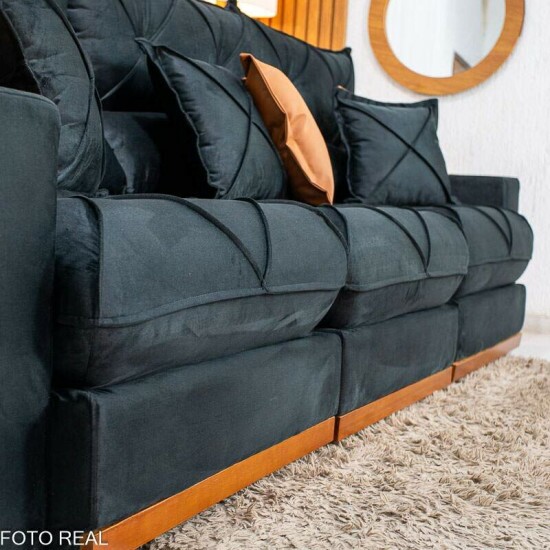 Sof� Retr�til Reclin�vel Gran Bello 3.20m Veludo Preto 21- Molas Ensacadas