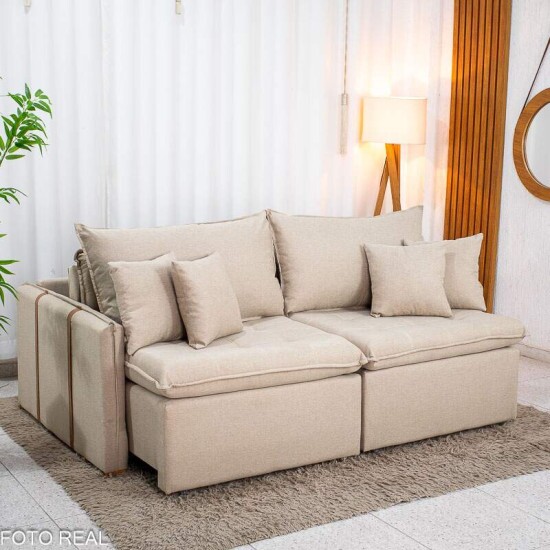 Sof� Retr�til Reclin�vel Detroit 2.00m Linho Bege - Sem Caixa