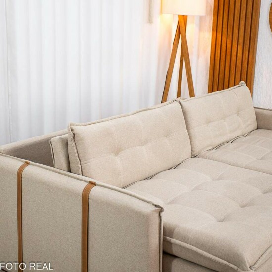 Sof� Retr�til Reclin�vel Detroit 2.00m Linho Bege - Sem Caixa