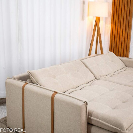 Sof� Retr�til Reclin�vel Detroit 2.00m Linho Bege - Sem Caixa