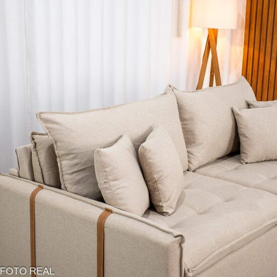 Sof� Retr�til Reclin�vel Detroit 2.00m Linho Bege - Sem Caixa