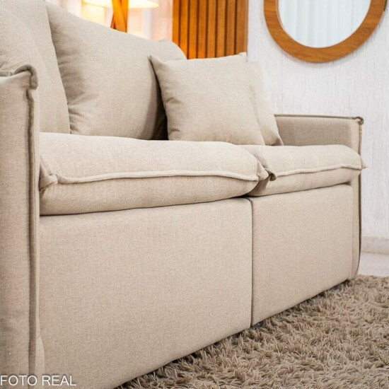 Sof� Retr�til Reclin�vel Detroit 2.00m Linho Bege - Sem Caixa