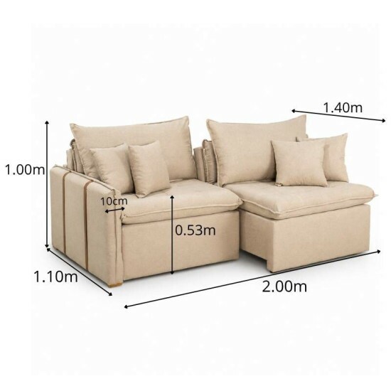 Sof� Retr�til Reclin�vel Detroit 2.00m Linho Bege - Sem Caixa