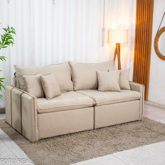 Sof� Retr�til Reclin�vel Detroit 2.00m Linho Bege - Sem Caixa