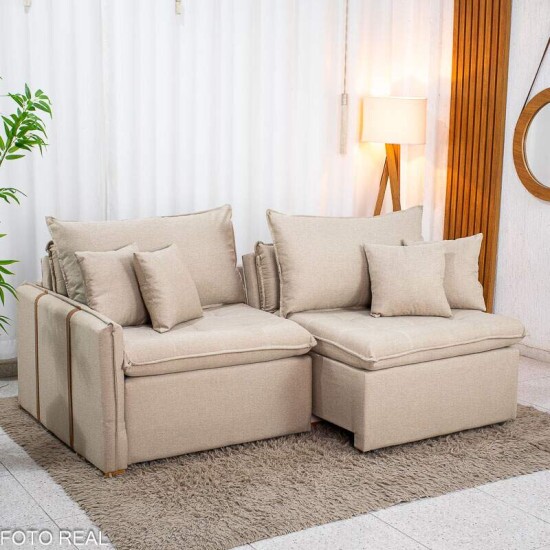 Sof� Retr�til Reclin�vel Detroit 2.00m Linho Bege - Sem Caixa