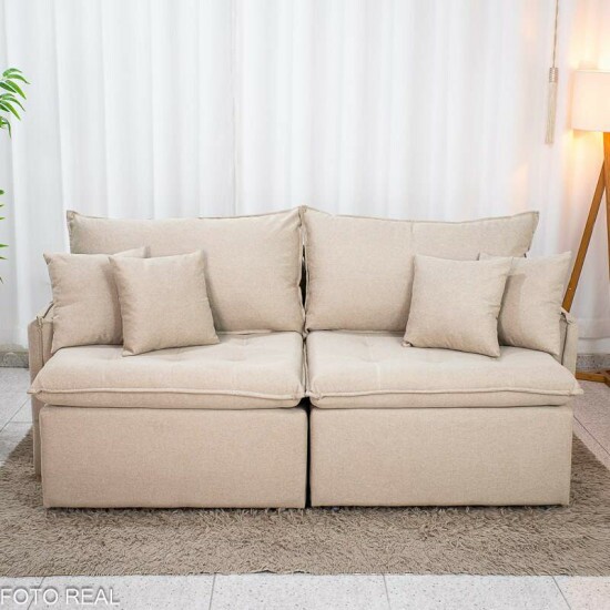 Sof� Retr�til Reclin�vel Detroit 2.00m Linho Bege - Sem Caixa