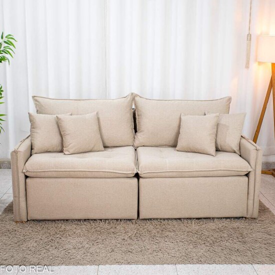 Sof� Retr�til Reclin�vel Detroit 2.00m Linho Bege - Sem Caixa